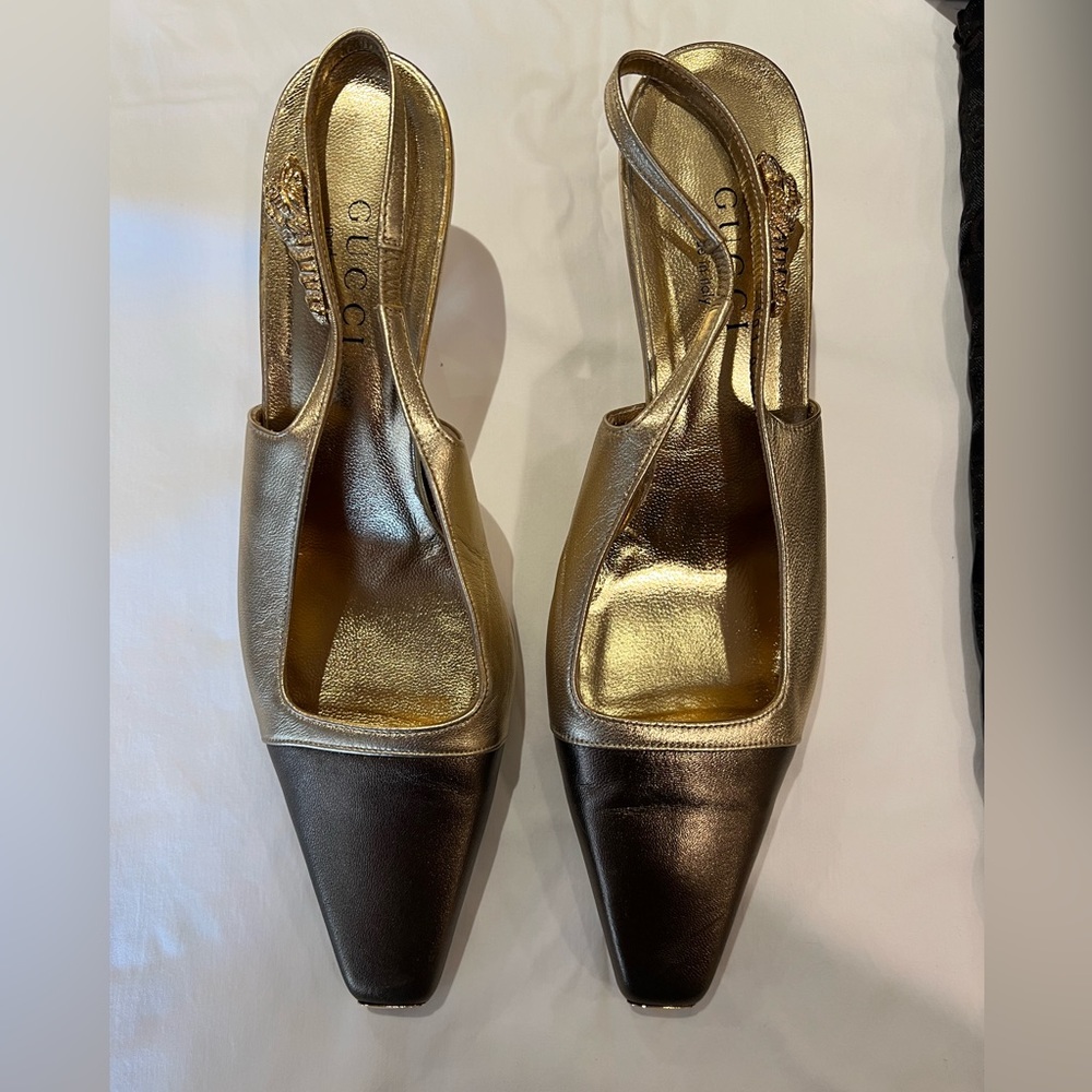 Vintage Gucci metallic gold/brown kitten heels